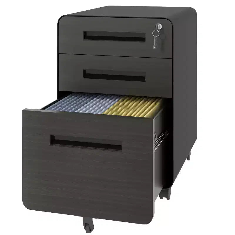 Classeur mobile VIYET 23H avec serrure - Entièrement en acier, entièrement assemblé, conception anti-basculement et roulettes verrouillables, pour documents A4/Letter, pour la maison/le bureau (Noir)