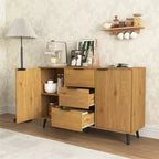 Sideboard Buffet Cabinet With Storage, Wood Coffee Bar Cabinet, Console Cabinet With 3 Drawers & 1 Door, Kitchen Buffet Cabinet Cupboard Natural