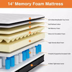 Matelas en mousse à mémoire de forme au gel 14 po grand lit, fermeté moyenne, certifié CertiPUR-US