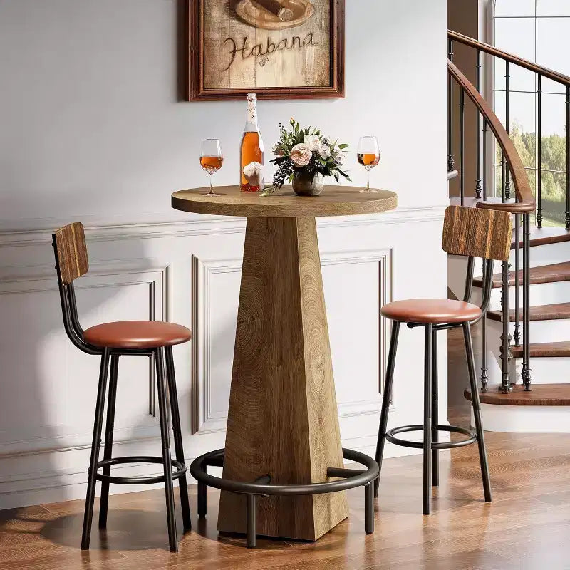 Table de bar Lantine, table de pub ronde de 95 cm de haut pour petits bars, salle à manger, cuisine, couleur bois (table uniquement)