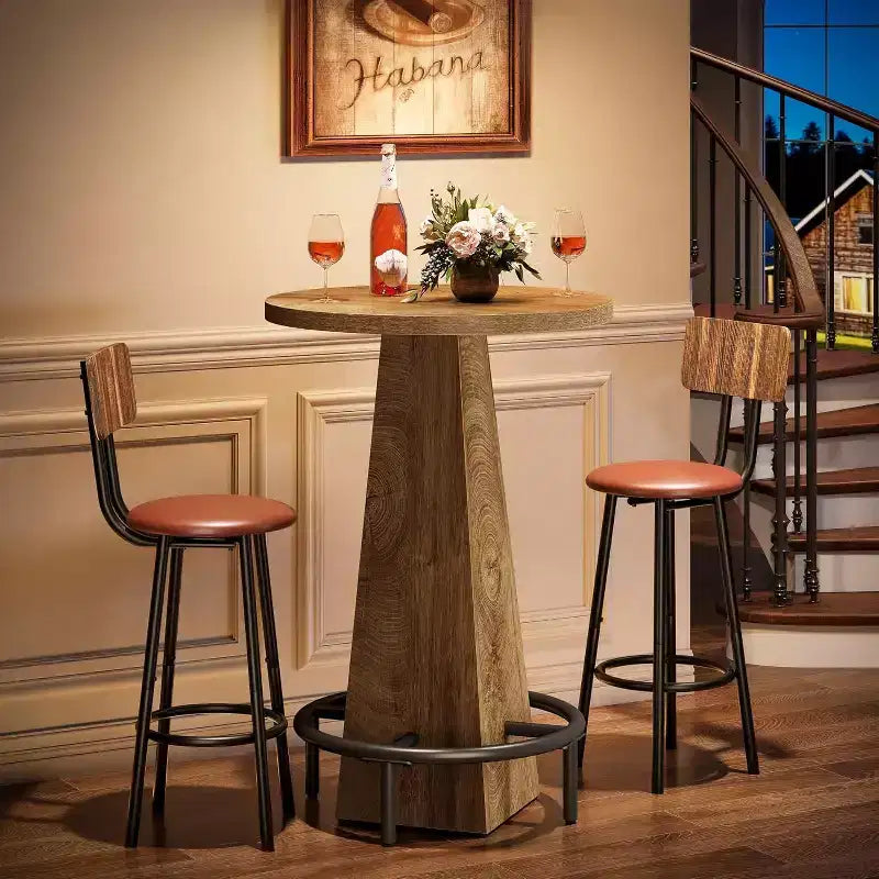 Table de bar Lantine, table de pub ronde de 95 cm de haut pour petits bars, salle à manger, cuisine, couleur bois (table uniquement)