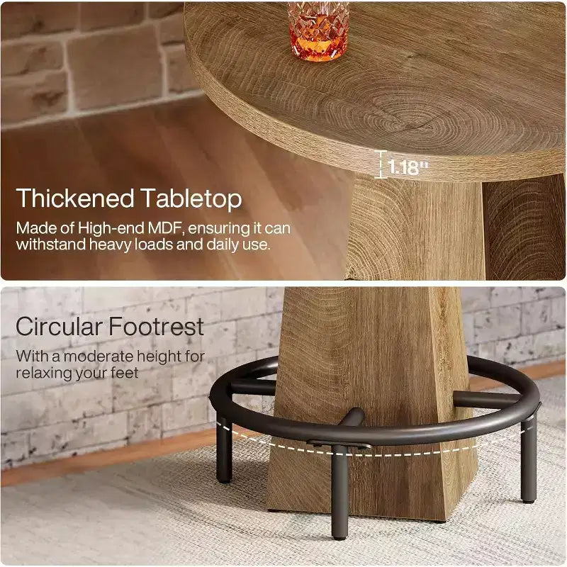 Table de bar Lantine, table de pub ronde de 95 cm de haut pour petits bars, salle à manger, cuisine, couleur bois (table uniquement)