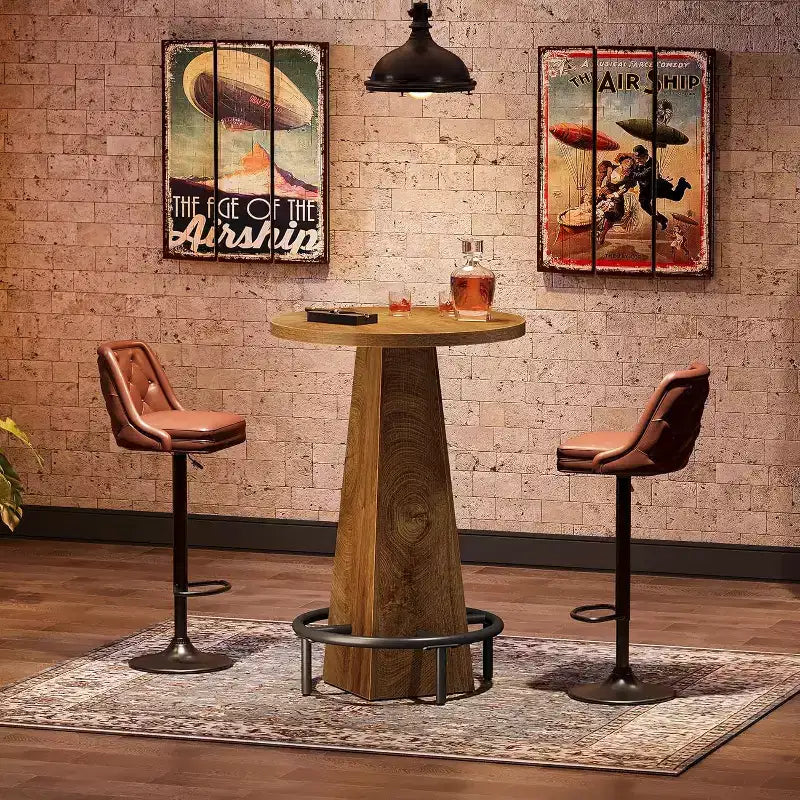 Table de bar Lantine, table de pub ronde de 95 cm de haut pour petits bars, salle à manger, cuisine, couleur bois (table uniquement)