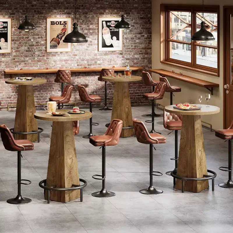 Table de bar Lantine, table de pub ronde de 95 cm de haut pour petits bars, salle à manger, cuisine, couleur bois (table uniquement)