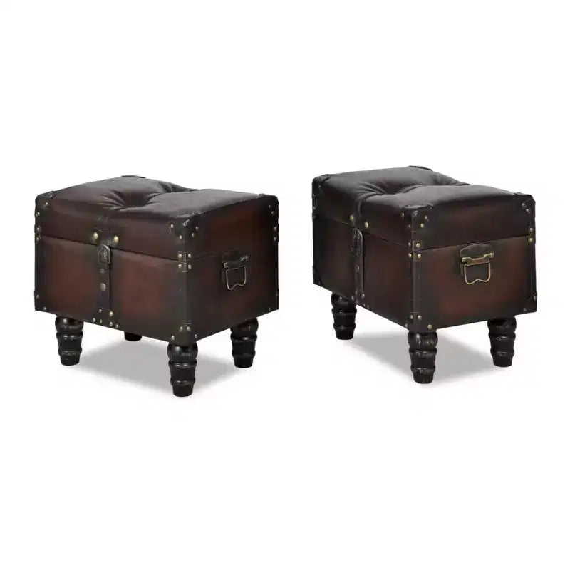 vidaXL Bancs de rangement 3 pcs Marron foncé Pin massif et similicuir