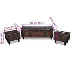 vidaXL Bancs de rangement 3 pcs Marron foncé Pin massif et similicuir