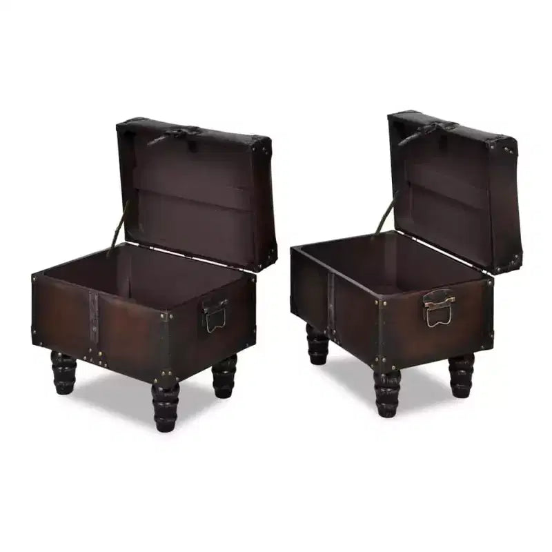 vidaXL Bancs de rangement 3 pcs Marron foncé Pin massif et similicuir