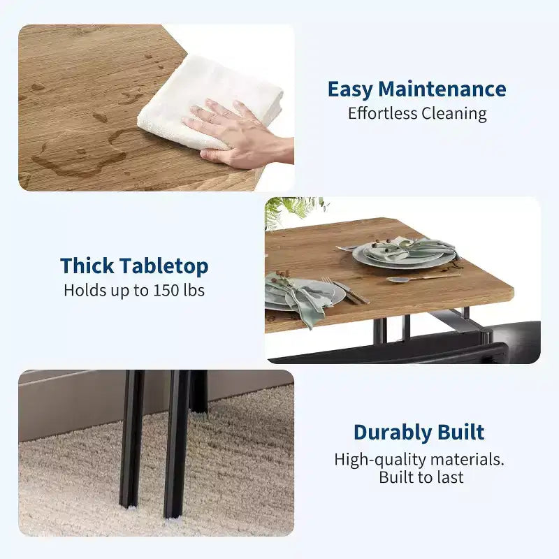 Acekool - Ensemble table de salle à manger 5 pièces, table à grain de bois brun, peu encombrant, pour cuisine