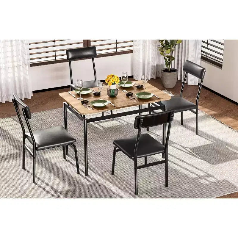 Acekool - Ensemble table de salle à manger 5 pièces, table à grain de bois brun, peu encombrant, pour cuisine