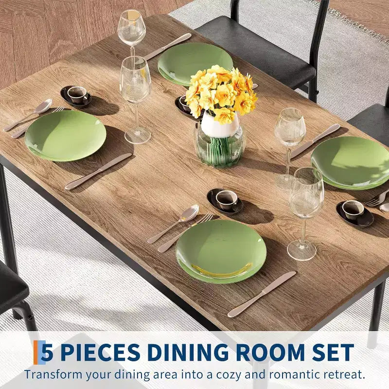 Acekool - Ensemble table de salle à manger 5 pièces, table à grain de bois brun, peu encombrant, pour cuisine