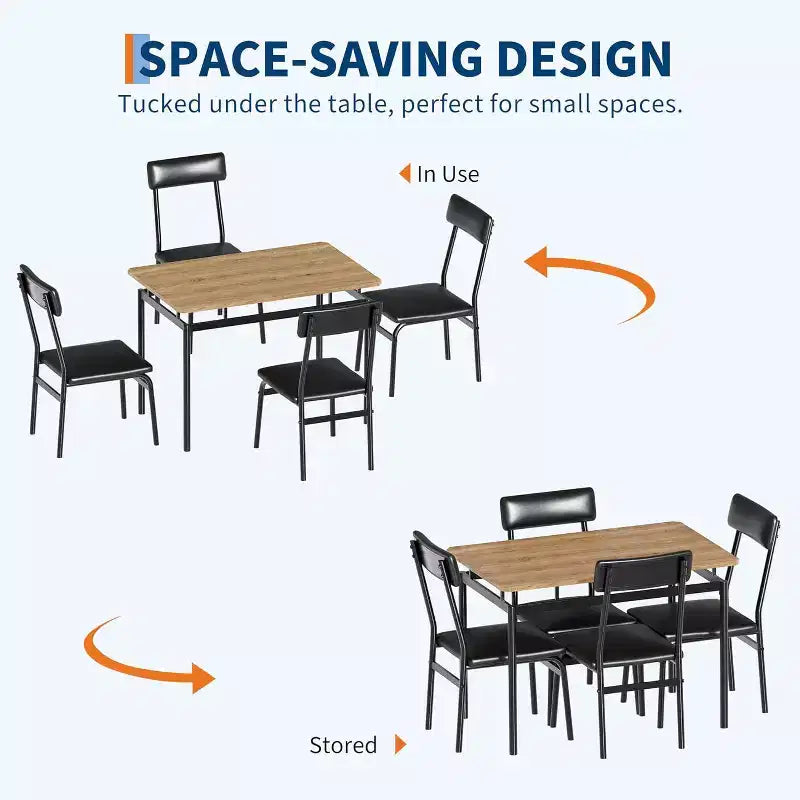 Acekool - Ensemble table de salle à manger 5 pièces, table à grain de bois brun, peu encombrant, pour cuisine