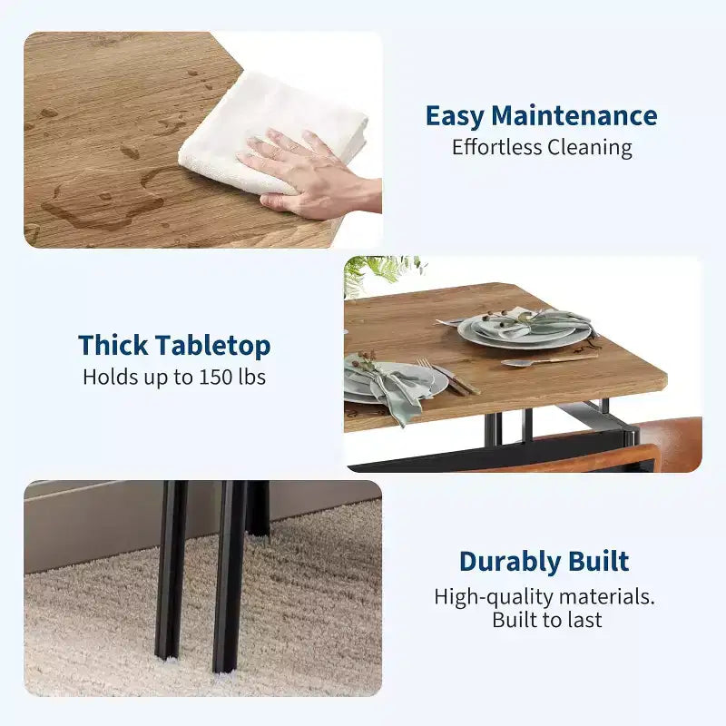 Acekool - Ensemble table de salle à manger 5 pièces, table à grain de bois brun, peu encombrant, pour cuisine