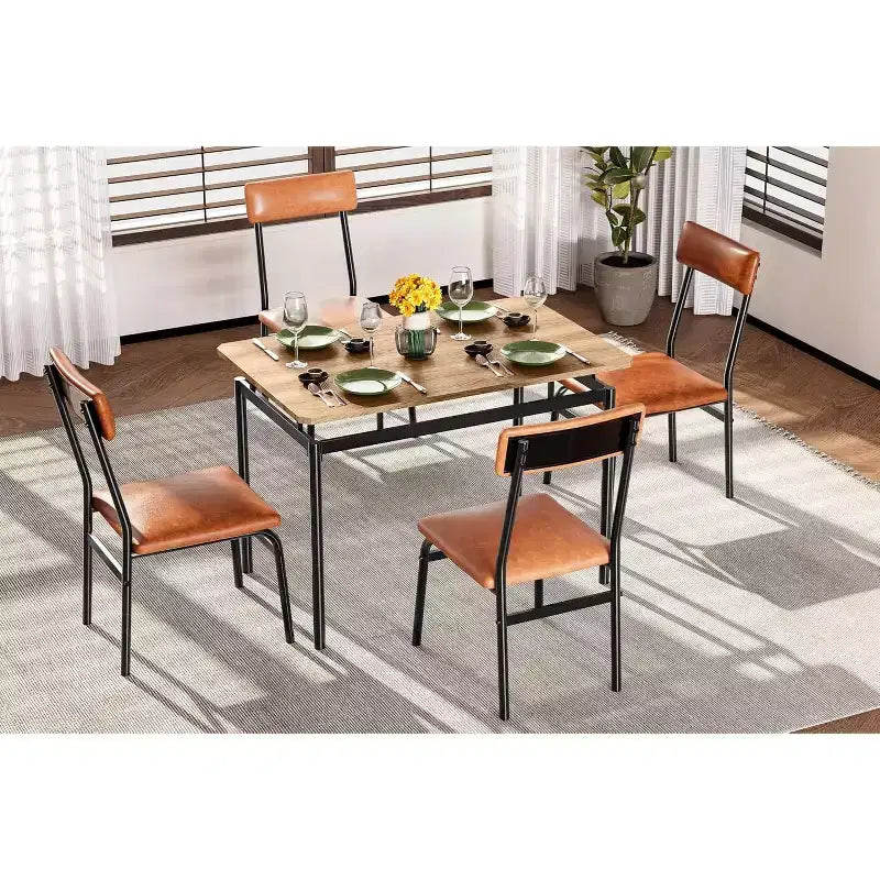 Acekool - Ensemble table de salle à manger 5 pièces, table à grain de bois brun, peu encombrant, pour cuisine