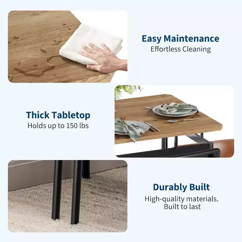 Acekool - Ensemble table de salle à manger 5 pièces, table à grain de bois brun, peu encombrant, pour cuisine