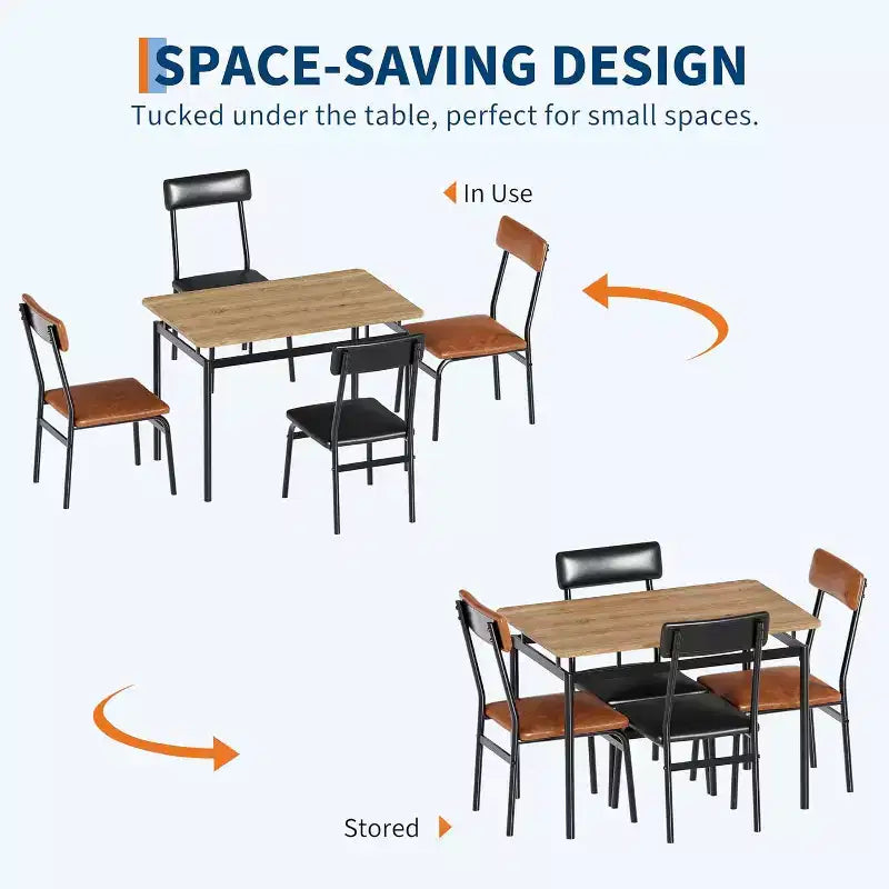Acekool - Ensemble table de salle à manger 5 pièces, table à grain de bois brun, peu encombrant, pour cuisine