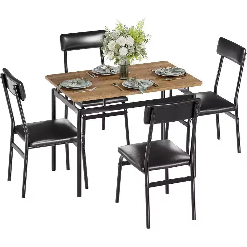 Acekool - Ensemble table de salle à manger 5 pièces, table à grain de bois brun, peu encombrant, pour cuisine