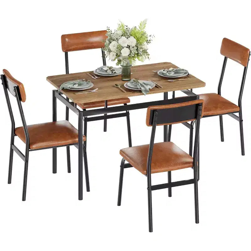 Acekool - Ensemble table de salle à manger 5 pièces, table à grain de bois brun, peu encombrant, pour cuisine