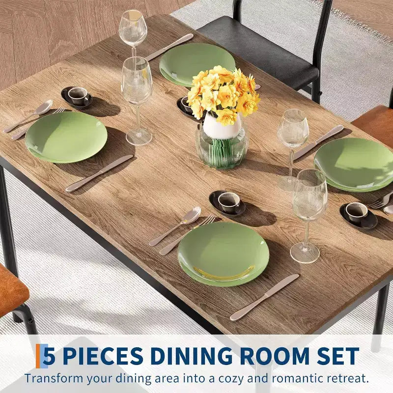 Acekool - Ensemble table de salle à manger 5 pièces, table à grain de bois brun, peu encombrant, pour cuisine