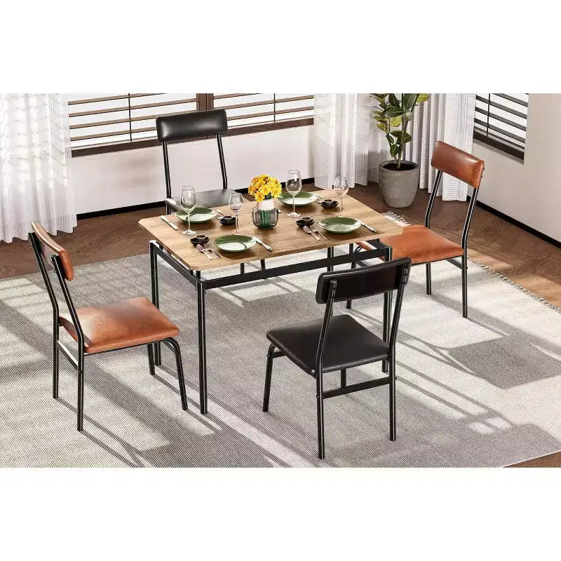 Acekool - Ensemble table de salle à manger 5 pièces, table à grain de bois brun, peu encombrant, pour cuisine