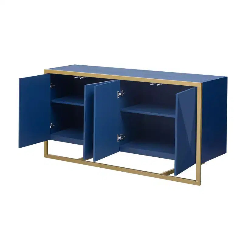Meuble buffet en bois, buffet de cuisine pour café, meuble de rangement avec 4 portes et pieds métalliques uniques