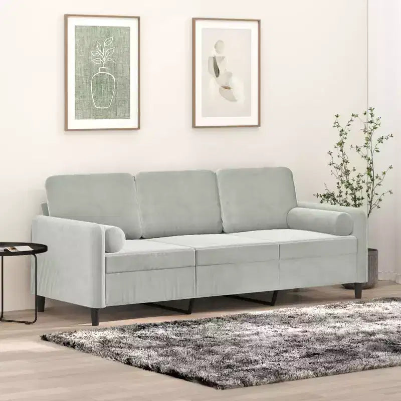vidaXL Canapé 3 places avec coussins décoratifs Gris clair 70,9 velours