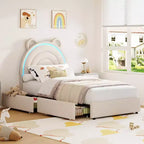 COZONY Upholstered Platform Bed w/ Storage Drawers & Decorative Headboard, Sturdy Wood Slat Support, No Box Spring Needed, Easy Assembly