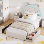 COZONY Upholstered Platform Bed w/ Storage Drawers & Decorative Headboard, Sturdy Wood Slat Support, No Box Spring Needed, Easy Assembly