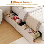 COZONY Upholstered Platform Bed w/ Storage Drawers & Decorative Headboard, Sturdy Wood Slat Support, No Box Spring Needed, Easy Assembly