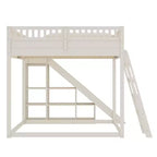 Bellemave Loft Bed with Upholstered Headboard and Storage Shelves,Solid Wood Loft Bed Frame with Ladder and Slide for Kids