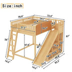 Bellemave Loft Bed with Upholstered Headboard and Storage Shelves,Solid Wood Loft Bed Frame with Ladder and Slide for Kids