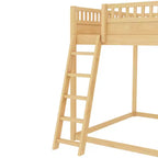 Bellemave Loft Bed with Upholstered Headboard and Storage Shelves,Solid Wood Loft Bed Frame with Ladder and Slide for Kids