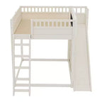 Bellemave Loft Bed with Upholstered Headboard and Storage Shelves,Solid Wood Loft Bed Frame with Ladder and Slide for Kids