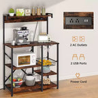 Étagère de Boulanger Celebalcony avec Prise de Courant, Étagères de Rangement Ouvertes de 34,7 po avec Panier en Fil, Support de Micro-ondes de Cuisine avec 6 Crochets en Forme de S