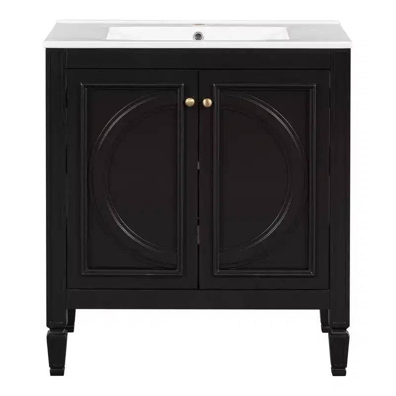 Meuble-lavabo de salle de bain 30 po, armoire de rangement de salle de bain avec tiroir et étagère de porte, meuble-lavabo simple