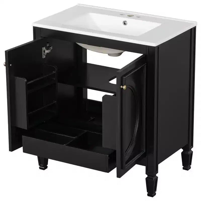 Meuble-lavabo de salle de bain 30 po, armoire de rangement de salle de bain avec tiroir et étagère de porte, meuble-lavabo simple