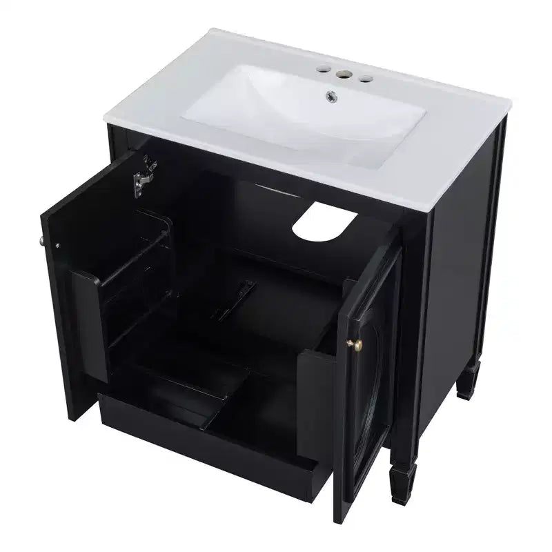 Meuble-lavabo de salle de bain 30 po, armoire de rangement de salle de bain avec tiroir et étagère de porte, meuble-lavabo simple
