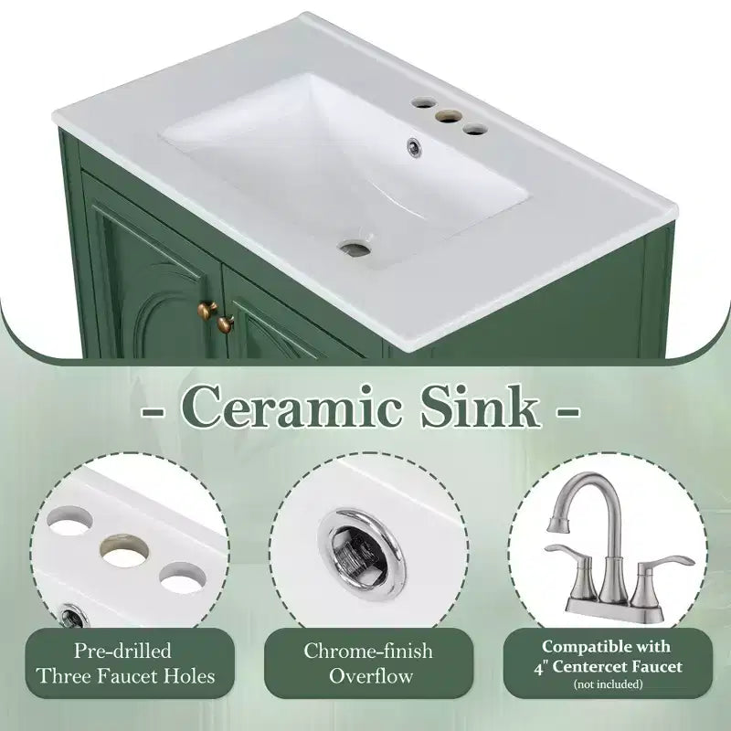 Meuble-lavabo de salle de bain 30 po, armoire de rangement de salle de bain avec tiroir et étagère de porte, meuble-lavabo simple
