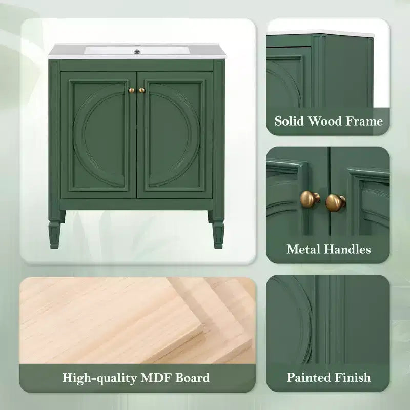 Meuble-lavabo de salle de bain 30 po, armoire de rangement de salle de bain avec tiroir et étagère de porte, meuble-lavabo simple