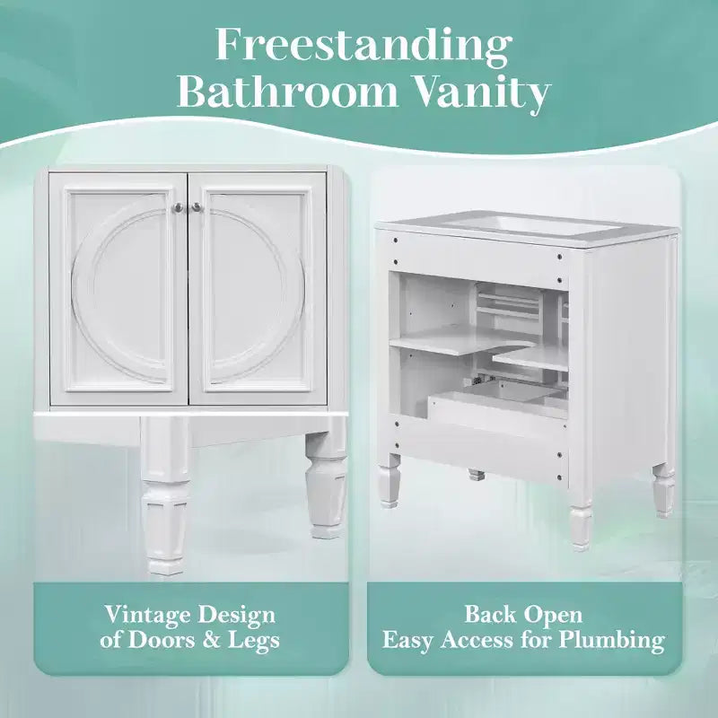 Meuble-lavabo de salle de bain 30 po, armoire de rangement de salle de bain avec tiroir et étagère de porte, meuble-lavabo simple
