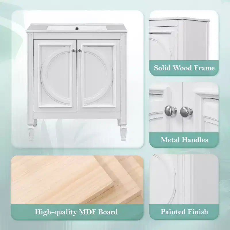 Meuble-lavabo de salle de bain 30 po, armoire de rangement de salle de bain avec tiroir et étagère de porte, meuble-lavabo simple