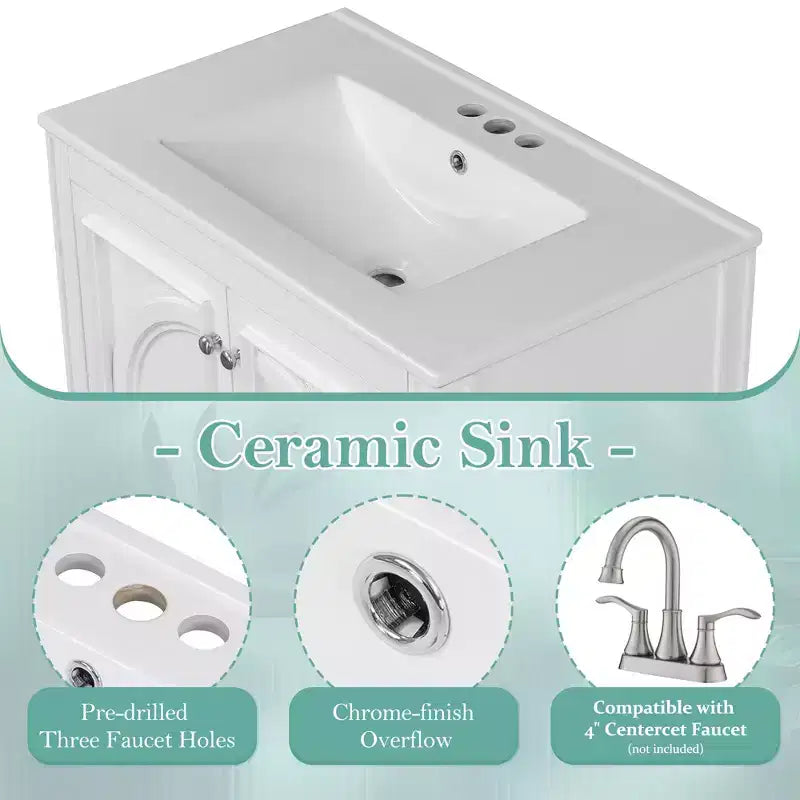 Meuble-lavabo de salle de bain 30 po, armoire de rangement de salle de bain avec tiroir et étagère de porte, meuble-lavabo simple