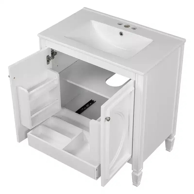 Meuble-lavabo de salle de bain 30 po, armoire de rangement de salle de bain avec tiroir et étagère de porte, meuble-lavabo simple