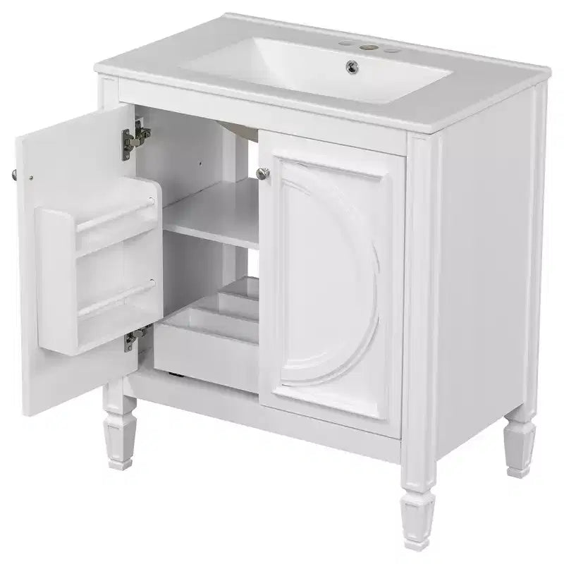 Meuble-lavabo de salle de bain 30 po, armoire de rangement de salle de bain avec tiroir et étagère de porte, meuble-lavabo simple