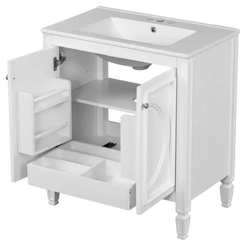Meuble-lavabo de salle de bain 30 po, armoire de rangement de salle de bain avec tiroir et étagère de porte, meuble-lavabo simple