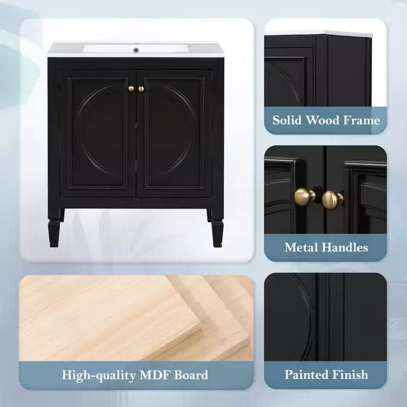 Meuble-lavabo de salle de bain 30 po, armoire de rangement de salle de bain avec tiroir et étagère de porte, meuble-lavabo simple