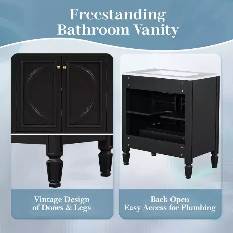 Meuble-lavabo de salle de bain 30 po, armoire de rangement de salle de bain avec tiroir et étagère de porte, meuble-lavabo simple