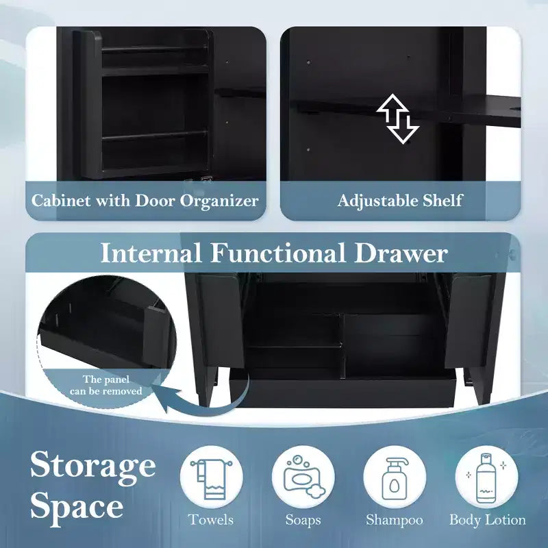 Meuble-lavabo de salle de bain 30 po, armoire de rangement de salle de bain avec tiroir et étagère de porte, meuble-lavabo simple