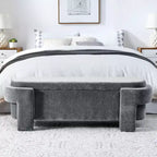 Chenille Bench with Large Storage Space for the Living Room Entryway Bedroom Hallway Apartment Lounge, Upholstered Ottoman