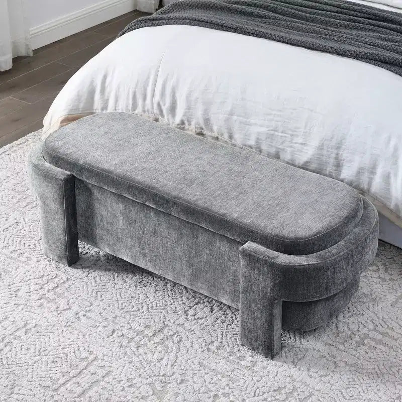 Chenille Bench with Large Storage Space for the Living Room Entryway Bedroom Hallway Apartment Lounge, Upholstered Ottoman