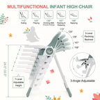 Chaise haute pliante pour bébés et tout-petards - Harnais de sécurité réglable à 5 points, plusieurs positions d'inclinaison, plateau amovible facile à nettoyer et design léger
